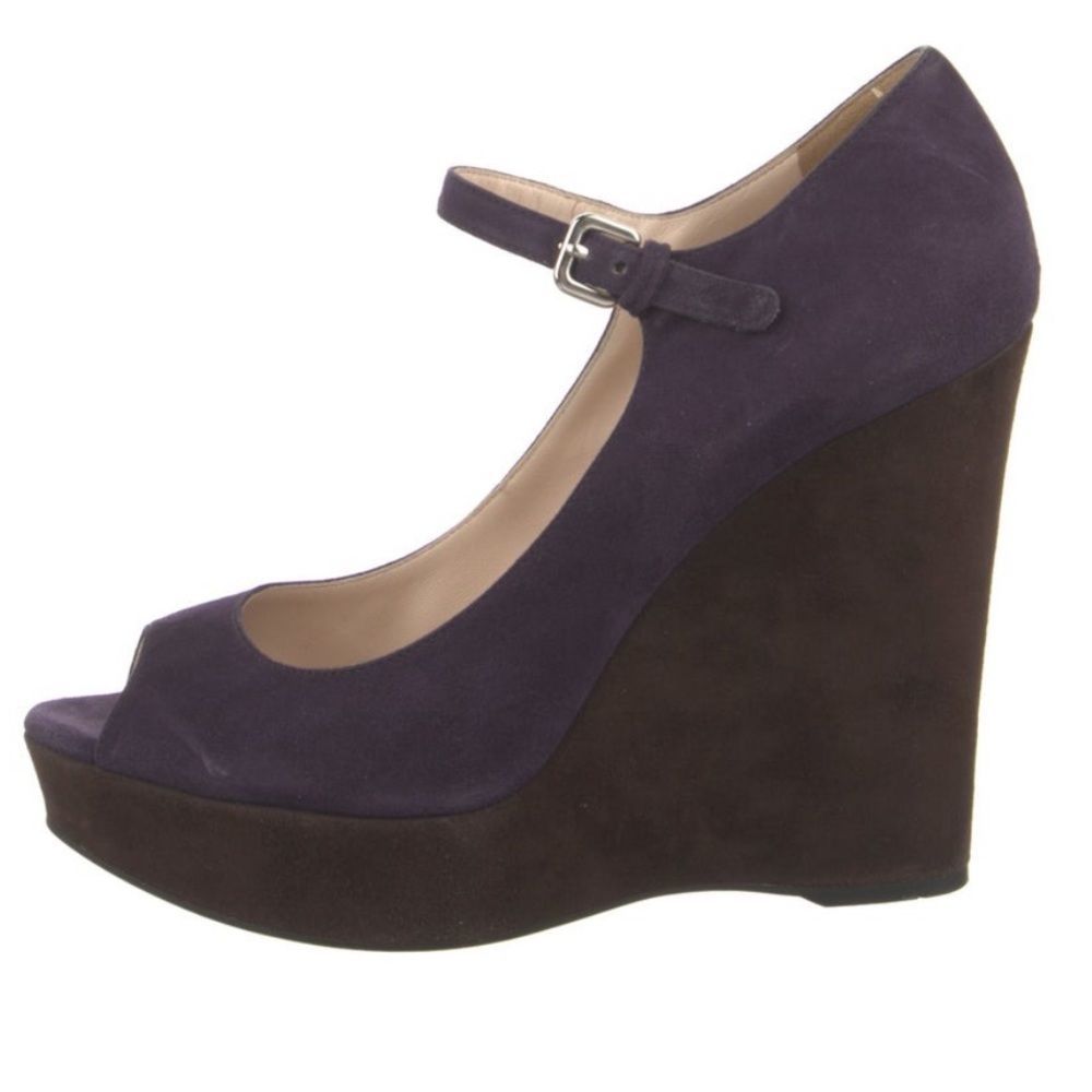 Purple Wedge Heel Mary Jane Shoes - Picture 3 of 10